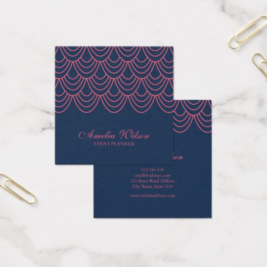 Stylish Outline Pink and Blue Geometric Pattern Square Business Card