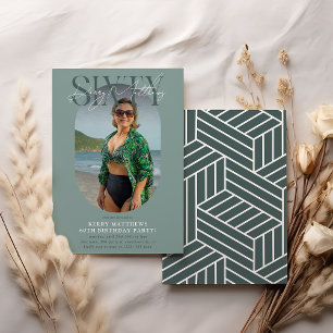 Stylish Oval Photo & Signature 60th Birthday Invitation