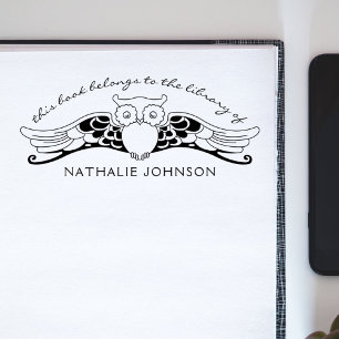Stylish Owl Elegant Vintage Library Books Rubber Stamp