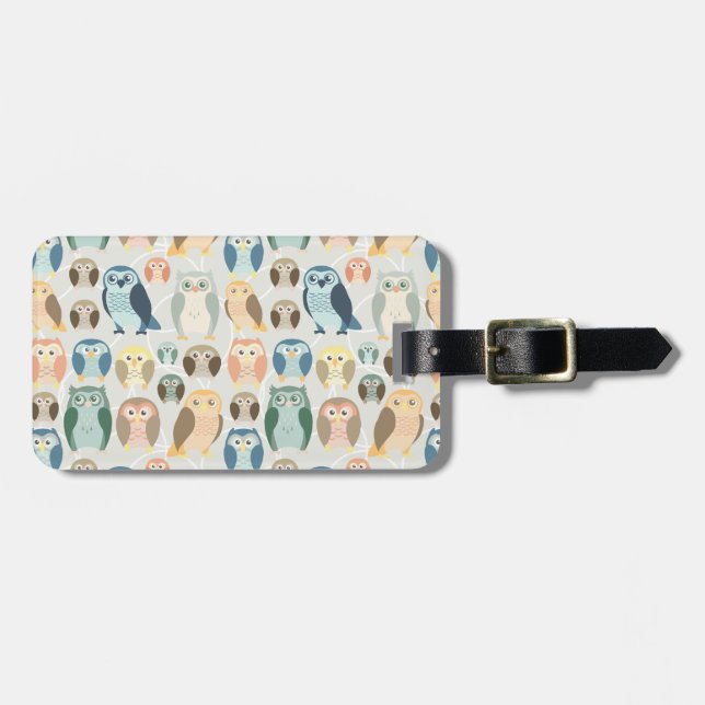 Stylish Owl Pattern- complementary colours Luggage Tag (Front Horizontal)