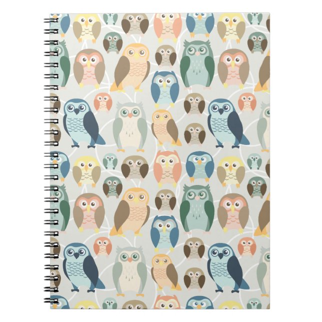 Stylish Owl Pattern- complementary colours Notebook (Front)