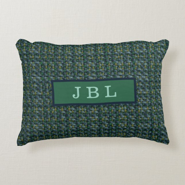 Stylish Oxford Tweed Monogram Accent Pillow (Front)