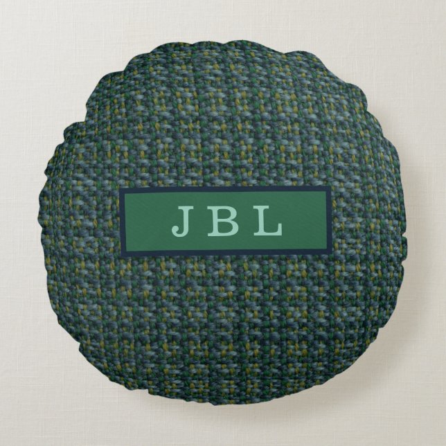 Stylish Oxford Tweed Monogram Round Pillow (Front)