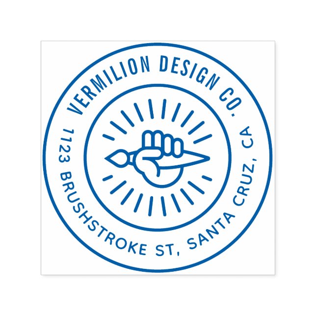 Stylish Paintbrush In Hand Custom Business Address Self-inking Stamp (Design)