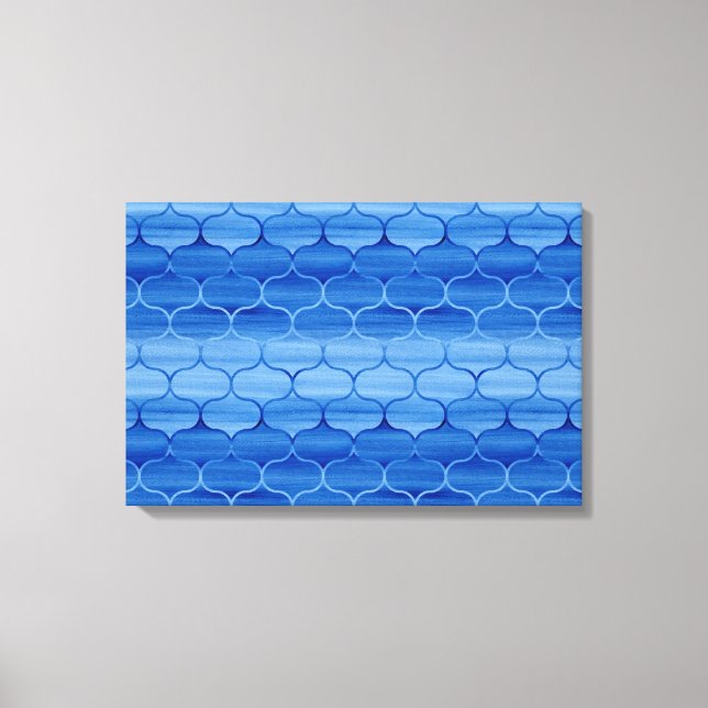 Stylish Painted Blue Ogee Pattern Canvas Print (Front)