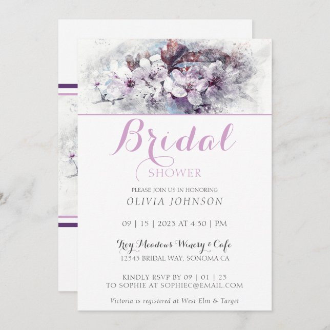 Stylish Painted Flowers Bridal Shower Invitation (Front/Back)