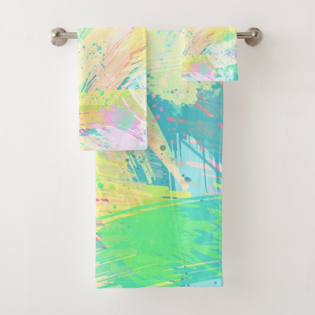 Stylish Pale Pastel Colours Abstract Art Bath Towel Set (Insitu)
