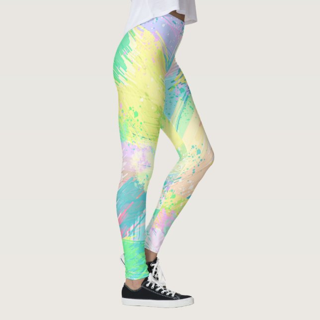 Stylish Pale Pastel Colours Abstract Art Leggings (Right)
