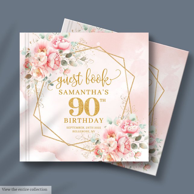 Stylish Pale Pink Gold Glitter Floral 90 Birthday Guest Book (Stylish Pale Pink Gold Glitter Floral 90 Birthday Guest Book)
