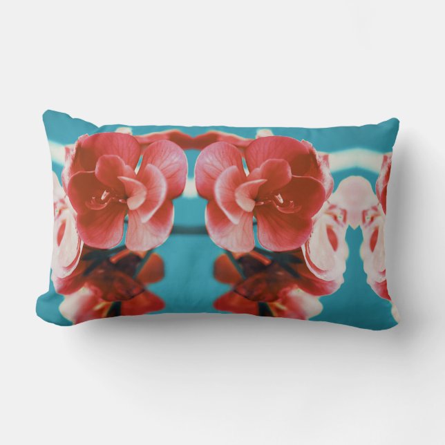 Stylish Pale Red Flowers Turquoise Cushion (Front)
