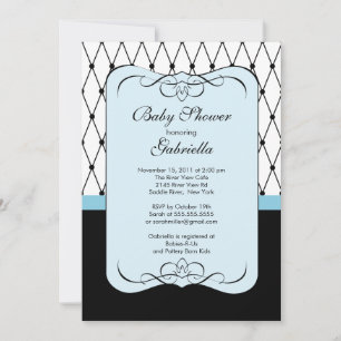 Stylish Parisian Blue Boy Baby Shower Invitation
