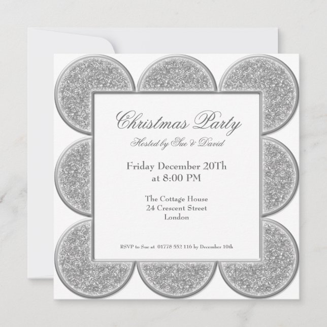 Stylish Party Invitation Silver Glitter Frame (Front)