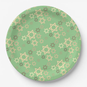 Stylish Passover Spring Green Stars of David Paper Plate