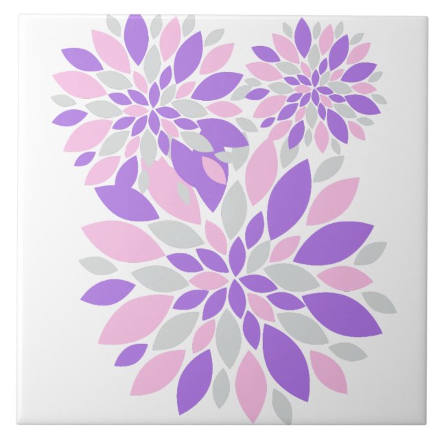Stylish Pastel Colours Flower Purple Petals Tile (Front)