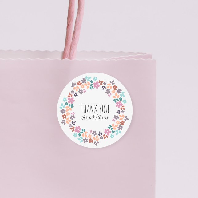 Stylish Pastel Floral Hair Style Flower Thank You Classic Round Sticker (Creator Uploaded)