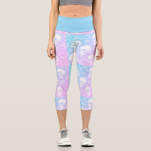 Stylish pastel goth ombre pink & blue skulls capri leggings