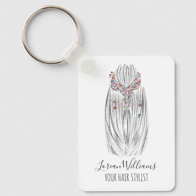 Stylish Pastel Hair Stylist Braid Hairstyle QR  Keychain (Front)