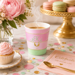 Stylish Pastel Pink and Green Striped  Latte Mug