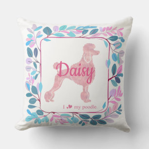 Stylish Pastel Pink Poodle   Custom Name &Photo Throw Pillow
