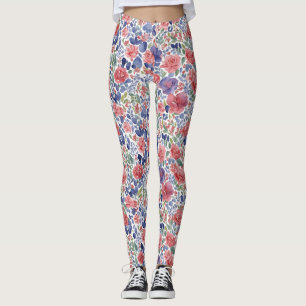Stylish Pastel Red And Purple Floral  Watercolor  Leggings
