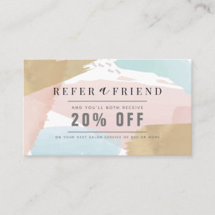 Stylish Pastel Watercolor & Gold Salon Referral Business Card