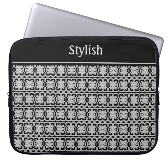 Stylish Pattern in Black & Silver Grey Laptop Sleeve (Front)