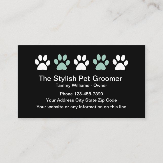 Stylish Paw Print Pet Service Business Card (Front)