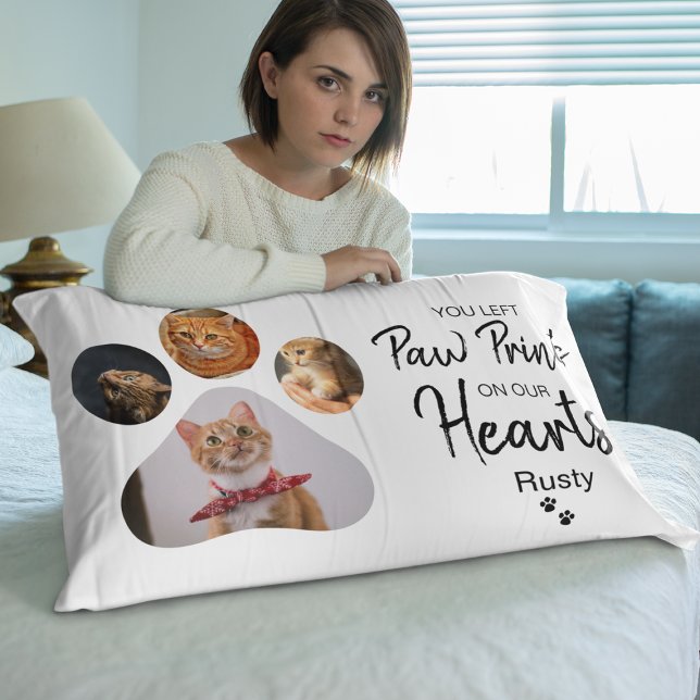 Stylish Paw Print Photo Collage In Loving Memory L Lumbar Pillow (Creator Uploaded)