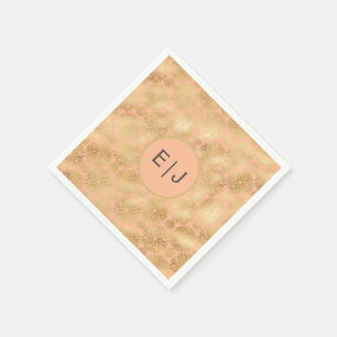 Stylish Peach & Gold Dahlias Pattern Monogram  Napkin