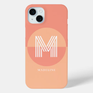 Stylish Peach Pink Geometric Modern Monogram iPhone 15 Mini Case