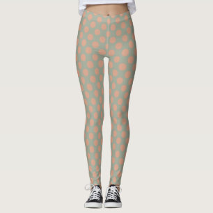 Stylish Peach Pink Green Polka Dot Leggings