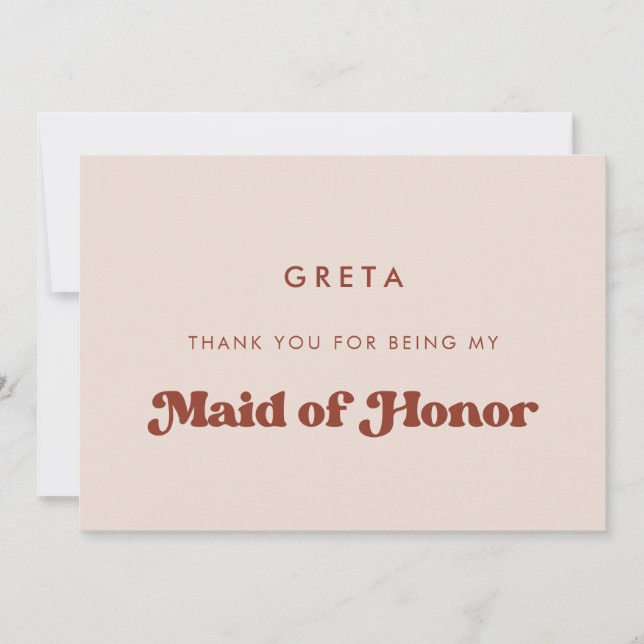 Stylish Peach Pink Maid of honour thank you card (Front)