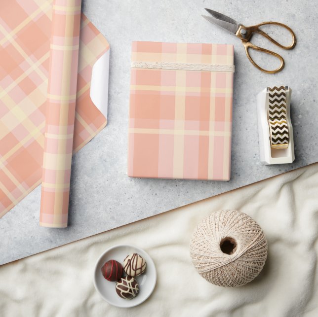 Stylish Peach Plaid Wrapping Paper (Crafts)