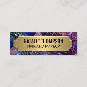 Stylish Peacock Feathers Gold Metallic Frame Mini Business Card