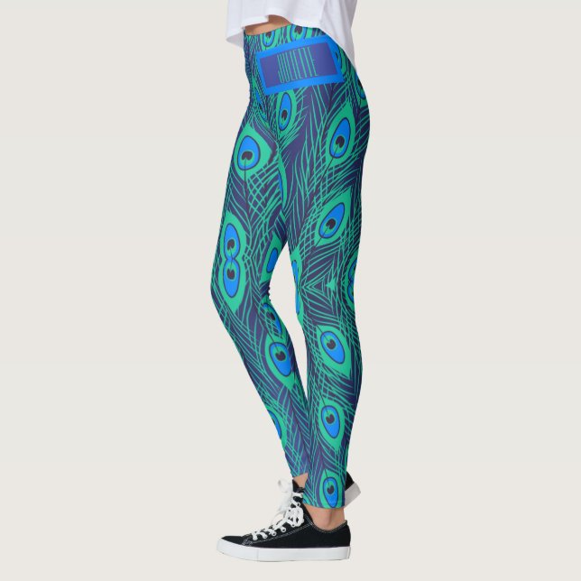 Stylish Peacock Tail in Teal & Blue Colour Custom Leggings (Left)