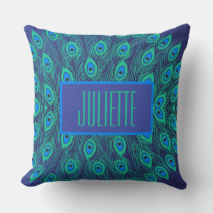 Stylish Peacock Teal & Blue Colour Personalized  Throw Pillow