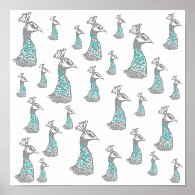 Stylish Peahen Bird Pattern Design. Poster (Front)