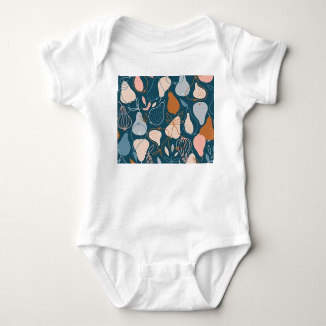 Stylish Pear: Scandinavian Dark Pattern Baby Bodysuit (Front)