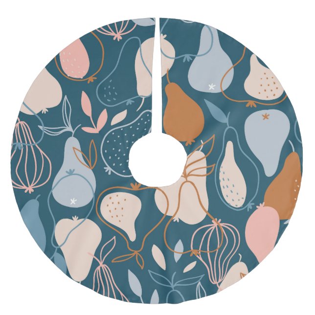 Stylish Pear: Scandinavian Dark Pattern Brushed Polyester Tree Skirt (Front)