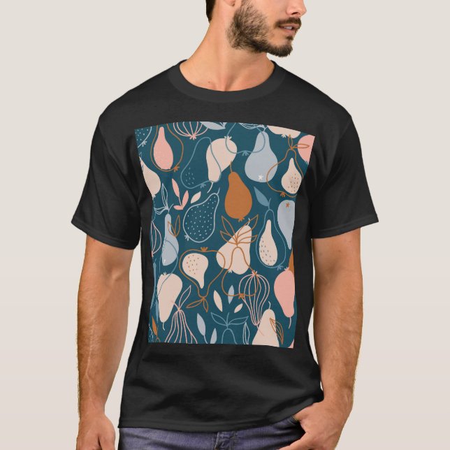 Stylish Pear: Scandinavian Dark Pattern T-Shirt (Front)