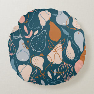 Stylish pear seamless pattern in scandinavian styl round pillow