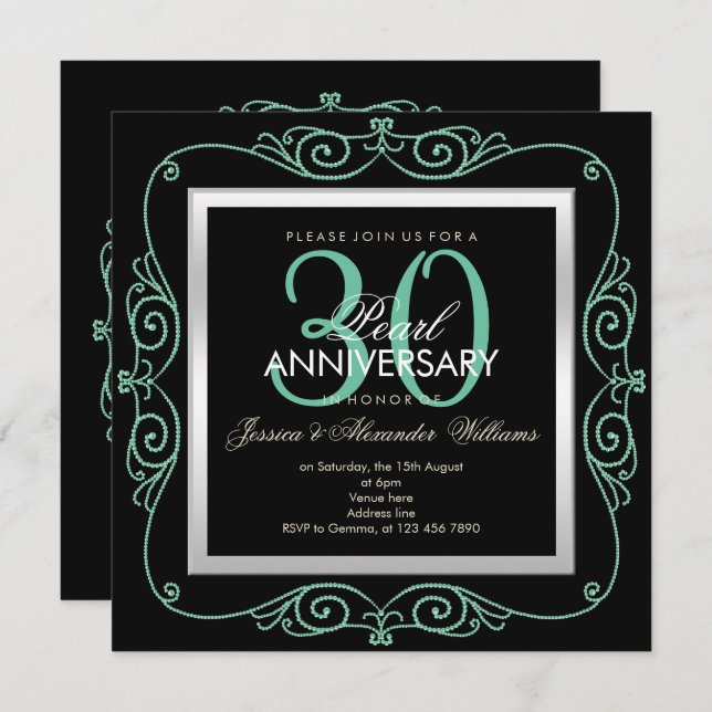 Stylish Pearl Framed 30th Wedding Anniversary Invitation (Front/Back)