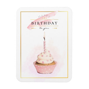 Stylish Pencil Art Pink Birthday Cupcake Magnet