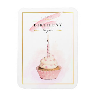 Stylish Pencil Art Pink Birthday Cupcake Magnet