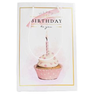 Stylish Pencil Art Pink Birthday Cupcake Medium Gift Bag