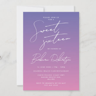 Stylish Periwinkle Purple Script Sweet Sixteen Invitation