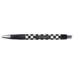 Stylish Personalised Black and White Checks Pen