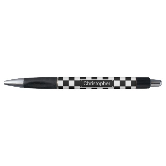 Stylish Personalised Black and White Checks Pen (Front)