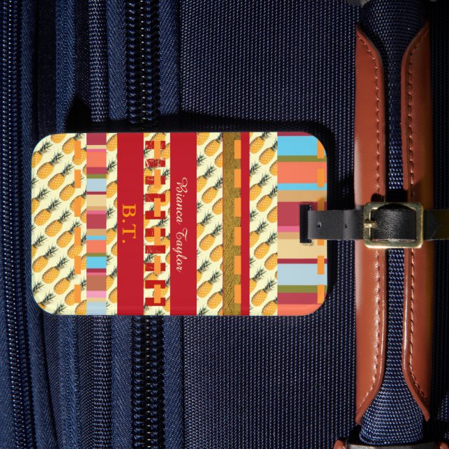 Stylish Personalized Colour Stripes Pineapples  Luggage Tag (Front Insitu 4)