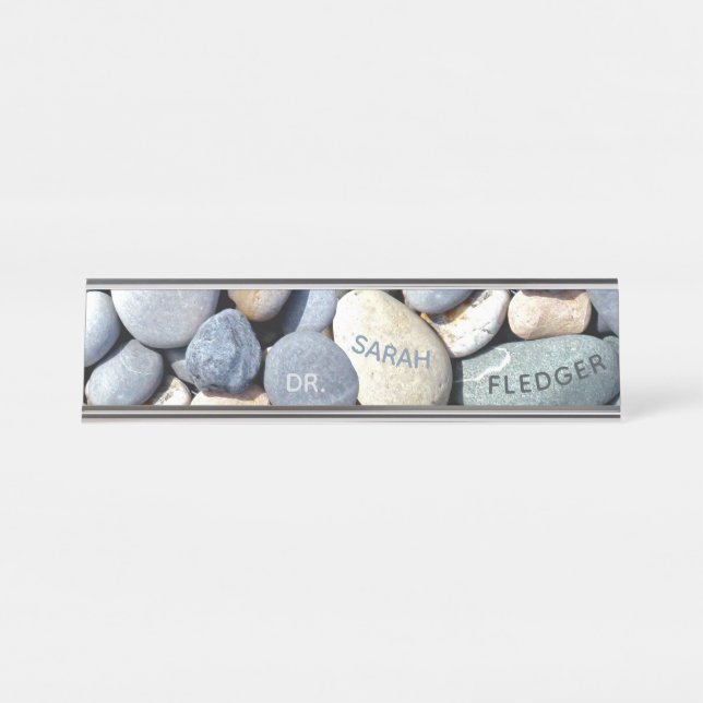 Stylish Personalized Colourful Trendy Pebble Stone Desk Name Plate (Front)